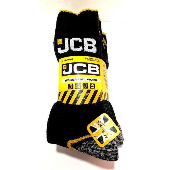 JCB Essential Work Socks 4 Pack Reinforced toe heel Black 10-13 (Shoe:6-12.5) - Picture 1 of 5